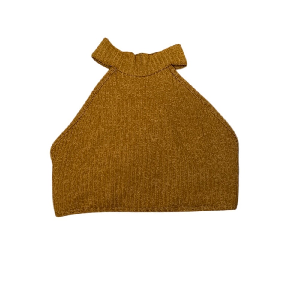 FP Movement Halter Crop Top Womens XS/S Brown‎ Ribbed Open Back Mock Neck